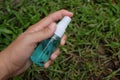 Spray alcohol female hands hand sanitizer gel to patient eliminate germs covid 19 prevention concept